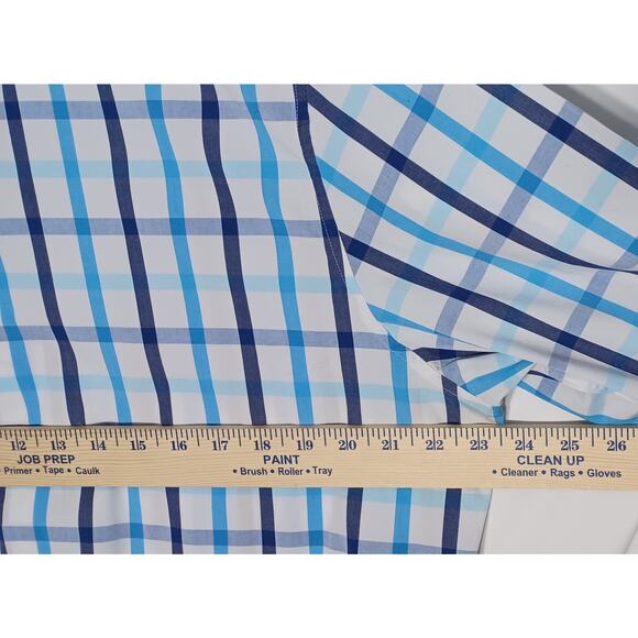 Alfani Slim Fit Stretch XL 17- 17.5 / 34-35 Men's Button Up Blue White Plaid - Picture 7 of 13